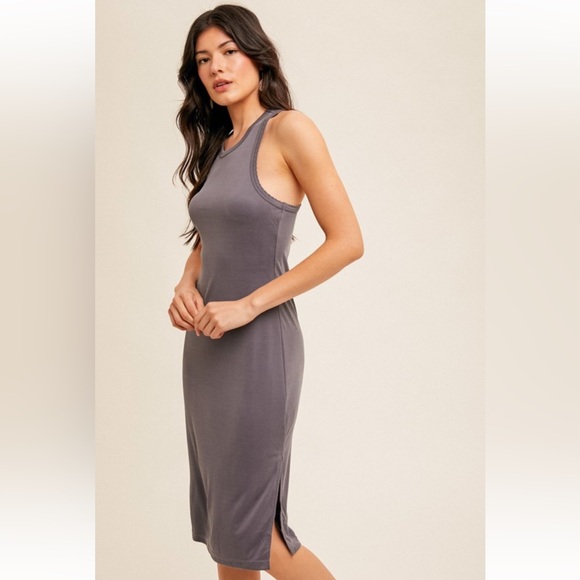 261. Modal Crew Neck Tank Dress Side Slit Boho Layering Dress Racerback NEW Item - Picture 4 of 5